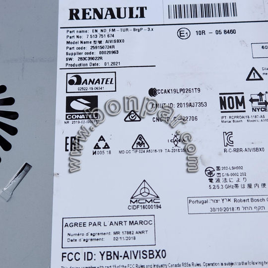259150724R Renault Megane 4, Clio 5, Captur 2 Radyo Beyni (rps6388) 259157453R, 259152821R, 283C39022R