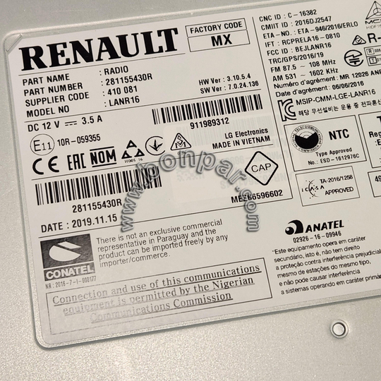 281155430R Renault Megane 4, Talisman, Koleos 2 Multimedya Radyo Beyni LANR16 (rps6283) 281159108R, 281154200R, 281151030R, 281157970R, 281156867R, 281155252R, 281157506R, 281159453R, 281158637R, 281153233R, 281150205R