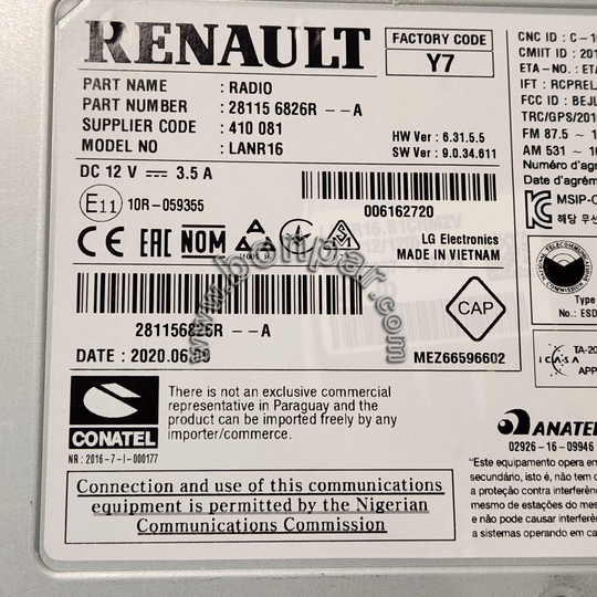 281156826R Renault Megane 4, Talisman, Kadjar Radyo Multimedya Beyni LANR16 (rps6601)