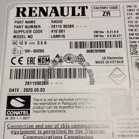 281159038R Renault Megane 4, Talisman, Koleos 2 Multimedya Radyo Beyni LANR16 (rps6365)