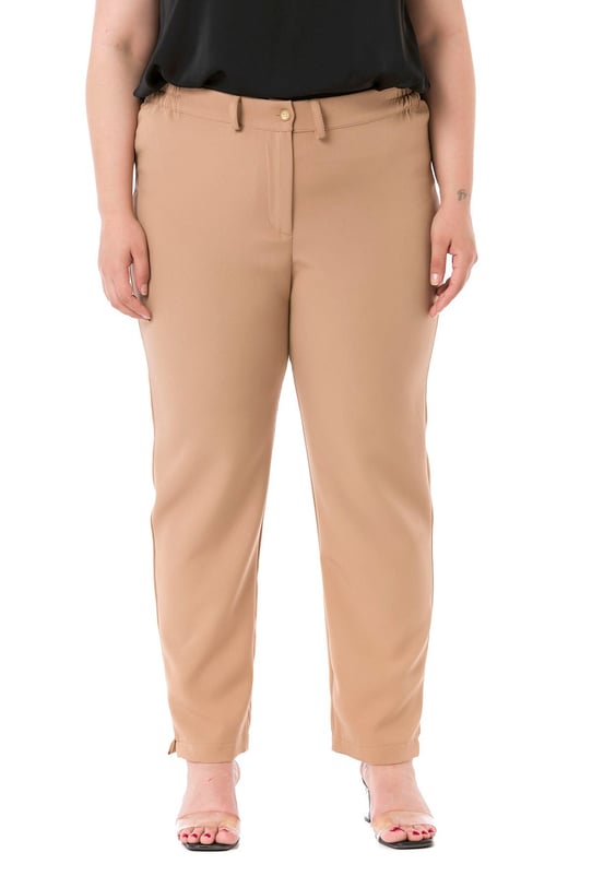 Plus Size Mink Trousers with Elastic Waist Sides Zippered Leg Slits