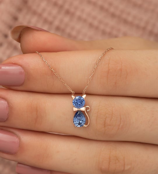 925 Ayar Tanzanit Taşlı Kedi Kadın Gümüş Kolye