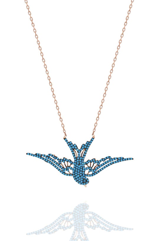 925 Ayar Turkuaz Taşlı Anka Kuşu Kolye Kadın Gümüş Kolye