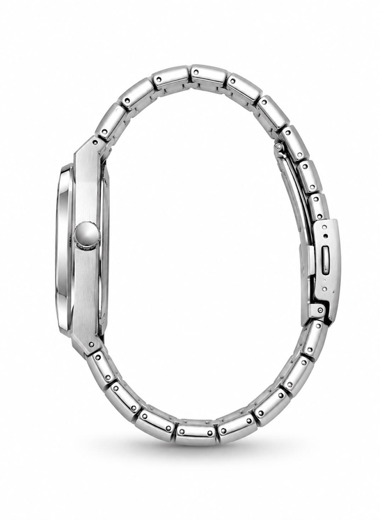 Orbit Silver Gold Black saatin yandan kasa ve kordon görünümü