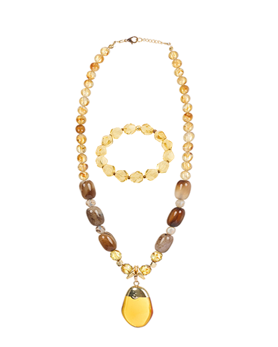 Agate Citrine Eye Necklace & Bracelet Set with Opal Stone