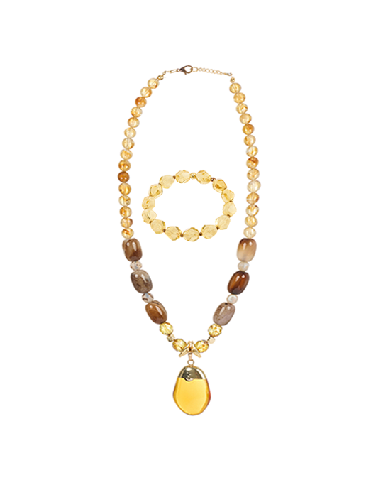 Agate Citrine Eye Necklace & Bracelet Set with Opal Stone