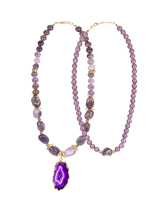 Amethyst & Purple Agate Double Necklace Set