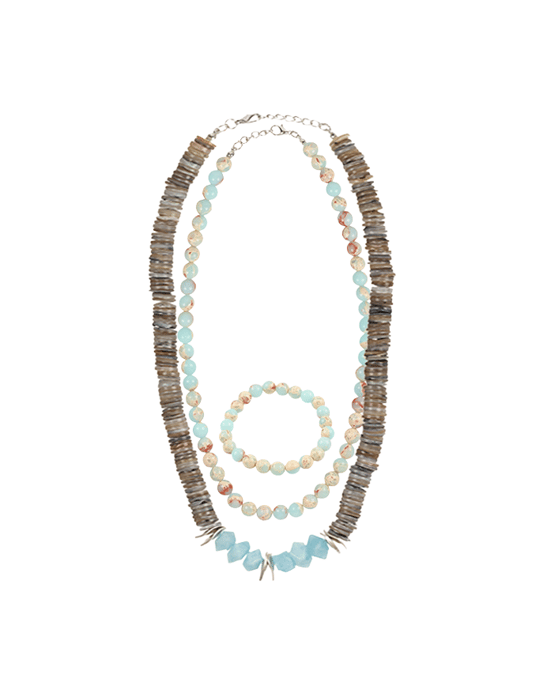 Aquamarine Varisic & Jeweled Necklace Bracelet Set