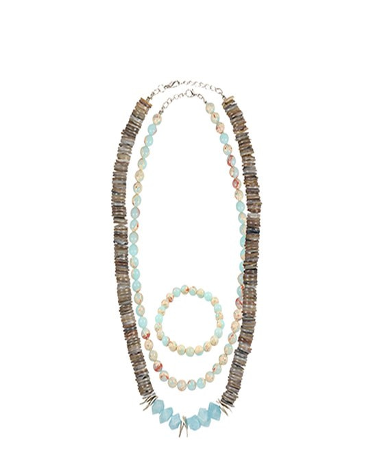 Aquamarine Varisic & Jeweled Necklace Bracelet Set