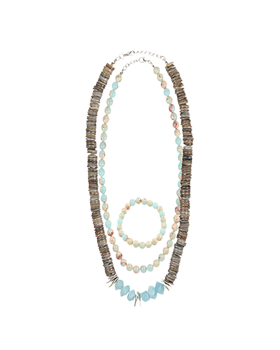 Aquamarine Varisic & Jeweled Necklace Bracelet Set