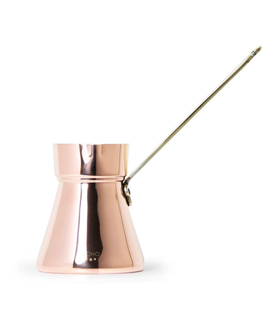 Artisan Copper Turkish Coffee Pot with Cast Iron Wrap-Around Handle