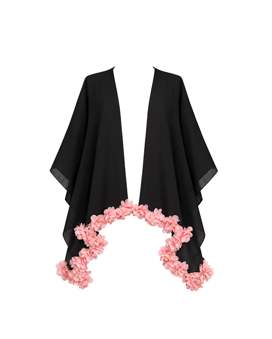 Bella Black Kids Cover Up With Pink Chiffon Flowers Details