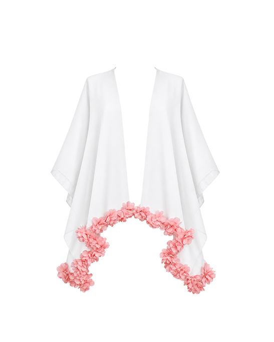 Bella White Kids Cover Up With Pink Chiffon Flowers Details