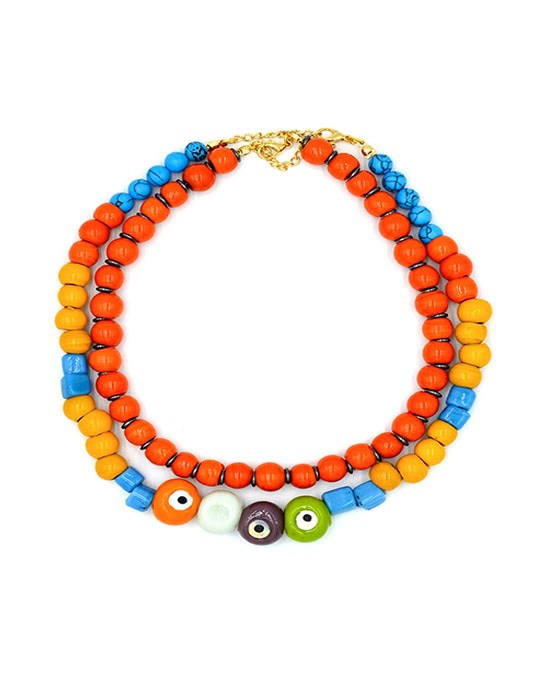 Bodrum Bead & Eye Detailed Double Necklace