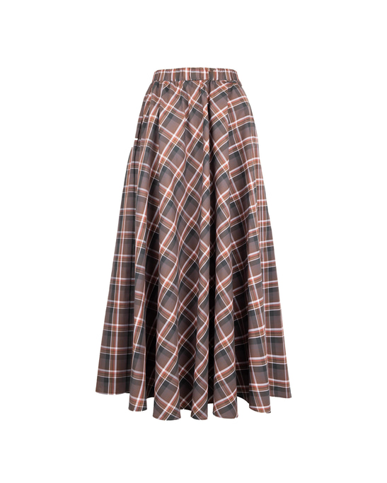 Brown Plaid Flare Skirt