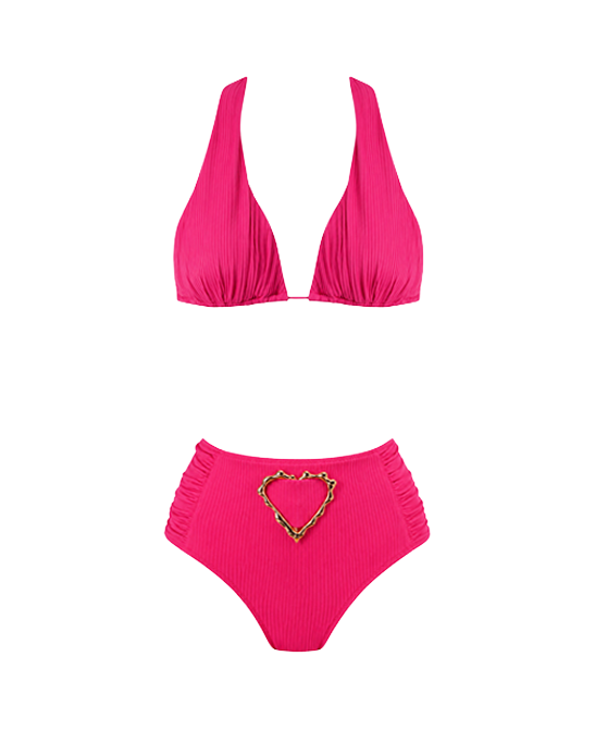 Emily Fuschia High Waist Bikini With Rose Gold Belt Buckle Accessory