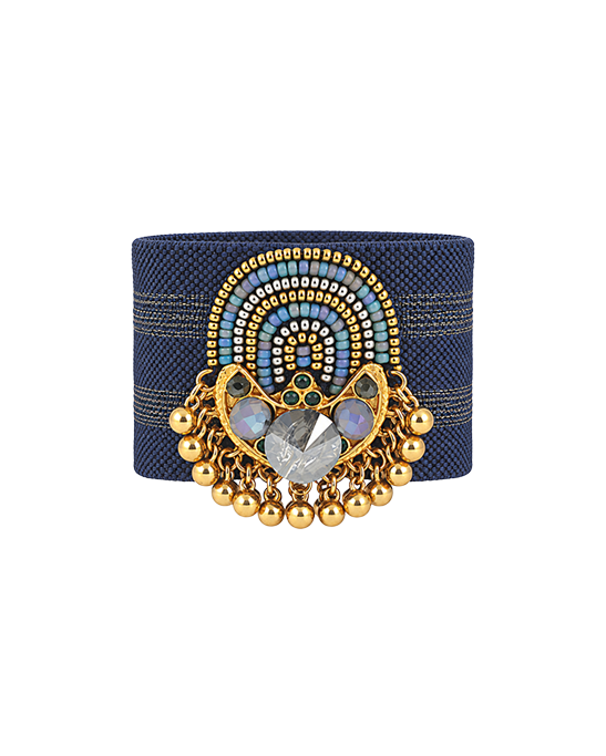 Ethnic Blue Striped Elastic Bracelet