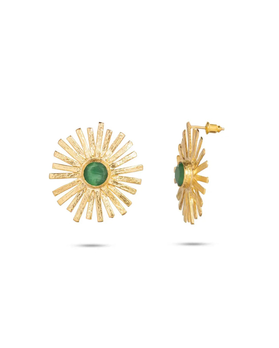 Gold Earrings with Green Stones