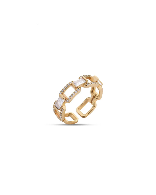 Gold Plated Ring with Stone Chain