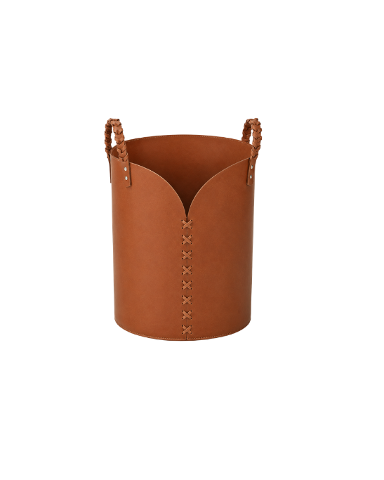 Handmade Genuine Leather Round Blanket Basket