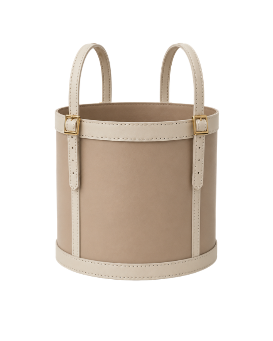 Handmade Genuine Leather Round Storage Basket
