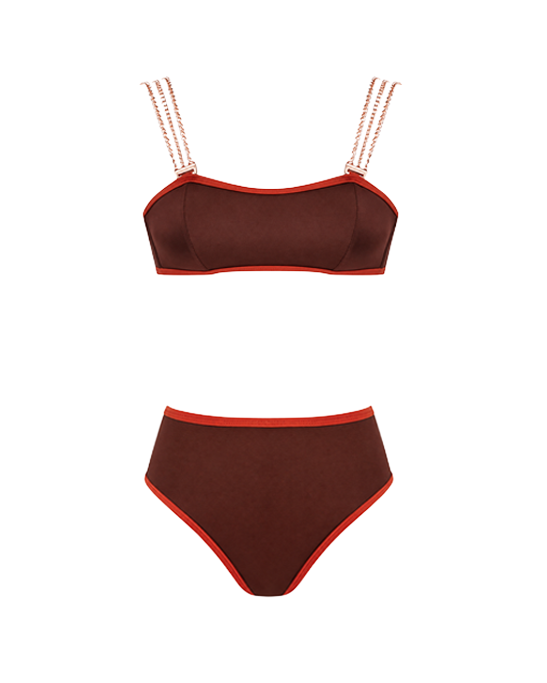 Jane Brown Hight Waist Bikini With Rose Gold Chain Straps