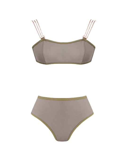 Jane Grey Hight Waist Bikini With Rose Gold Chain Straps