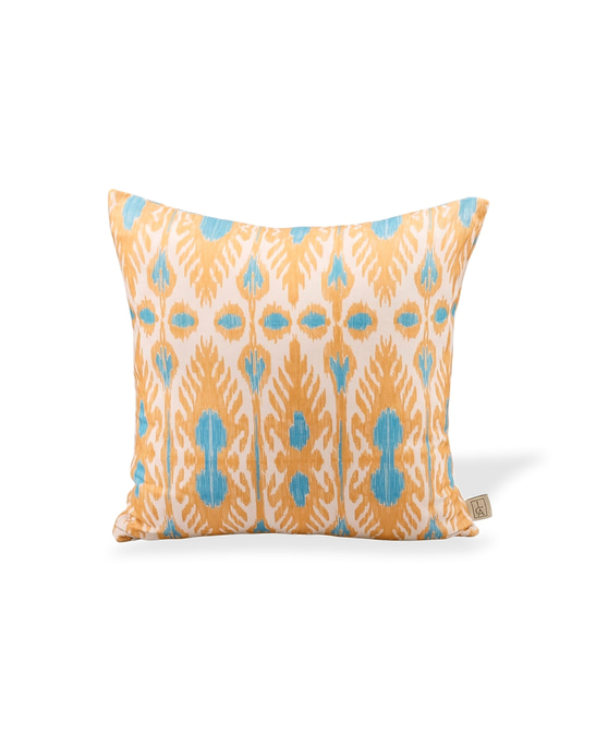 Linen Pillow Cover - Blue & Mustard