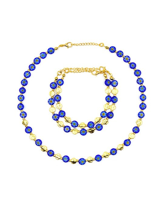 Murano Blue Glass Stone Necklace & Bracelet Set