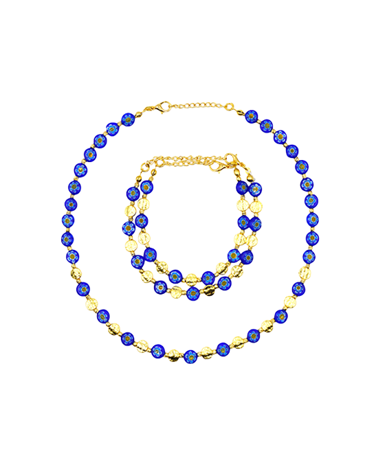Murano Blue Glass Stone Necklace & Bracelet Set