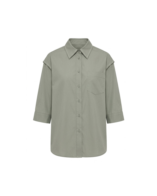Myla Hand-Stitched Cotton Shirt Khaki