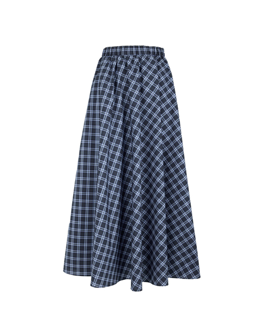 Navy Plaid Flare Skirt