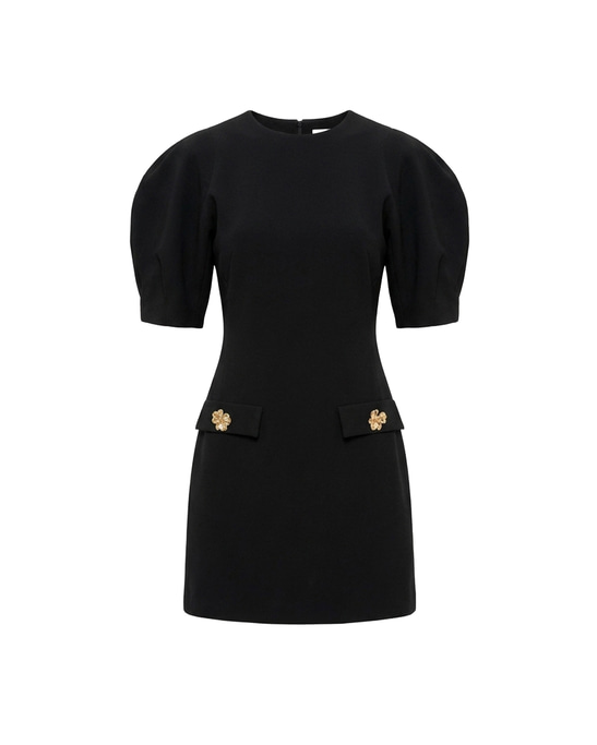 Naya Puff-Sleeve Mini Dress Black