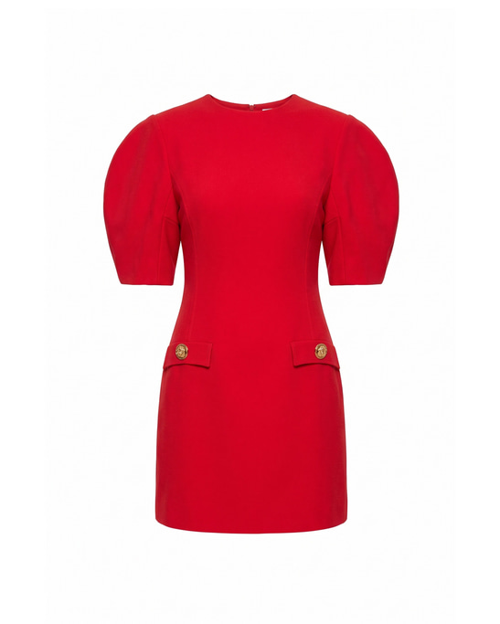 Naya Puff-Sleeve Mini Dress Red