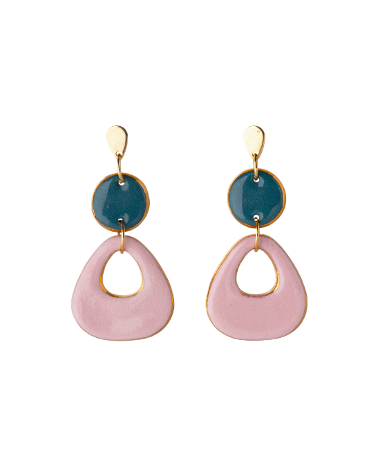 Pebble Duo Earrings - Teal & Pink
