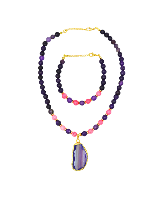 Purple Agate Necklace & Bracelet Set 