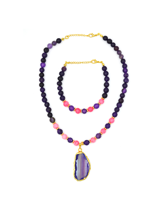 Purple Agate Necklace & Bracelet Set 