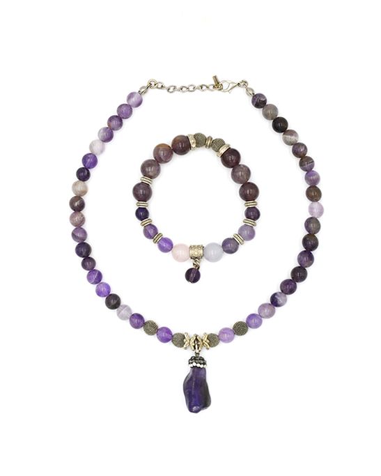 Purple Agate Necklace & Bracelet Set