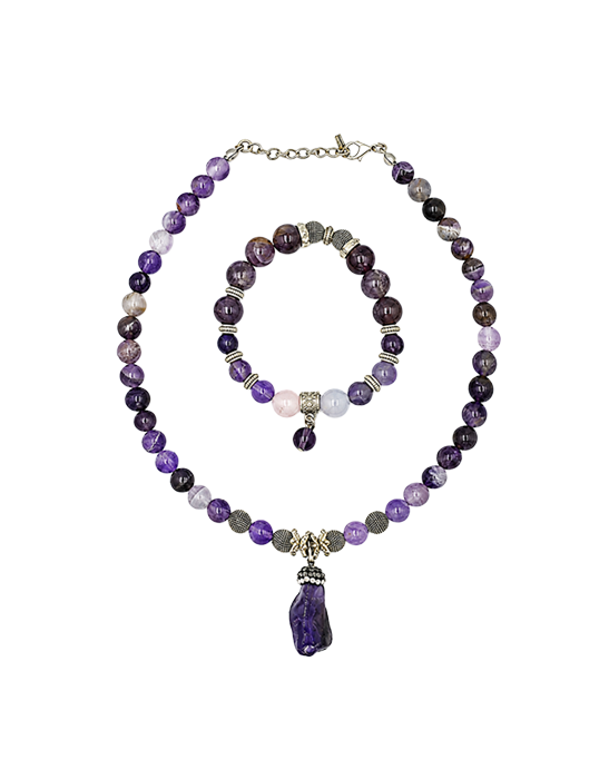 Purple Agate Necklace & Bracelet Set