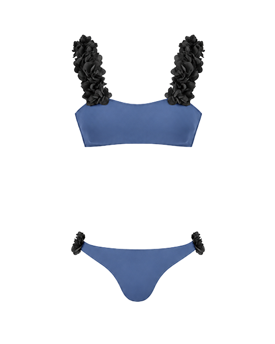 Rosa Blue Bikini With Navy Chiffon Flowers Straps