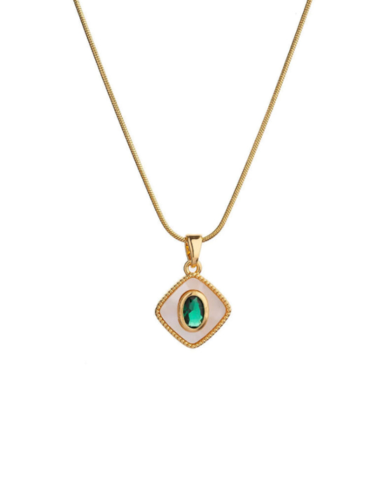 Square Mother-of-Pearl Green Stone Necklace