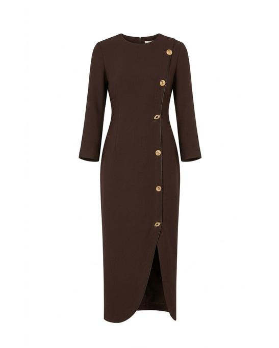 Umika Asymmetric Gold Buttoned Midi Dress
