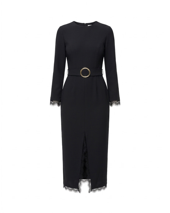 Zayna Viscose Belted Midi Dress Black