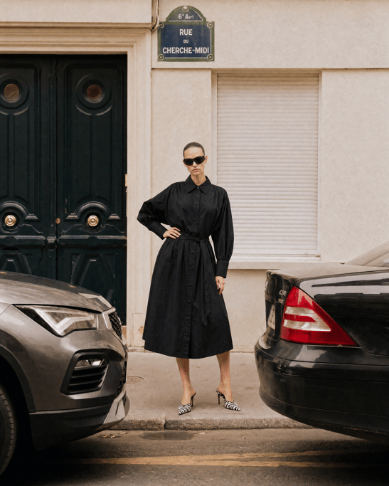 Alva Belted Midi Shirt Dress Black