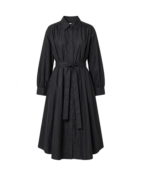 Alva Belted Midi Shirt Dress Black