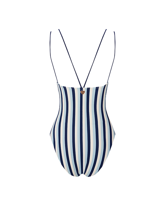 Alya Blue Stripe Swimsuit With Evil Eye Glass Beads Accessory