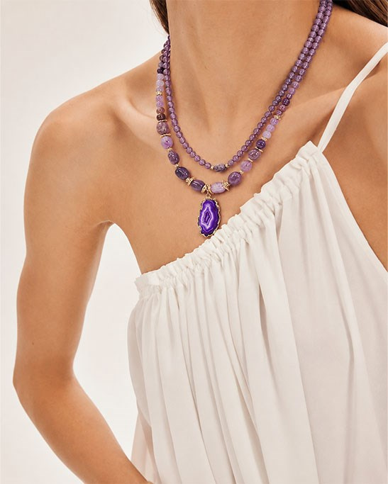 Amethyst & Purple Agate Double Necklace Set