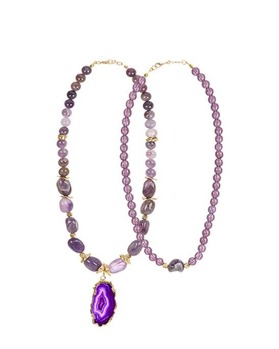 Amethyst & Purple Agate Double Necklace Set