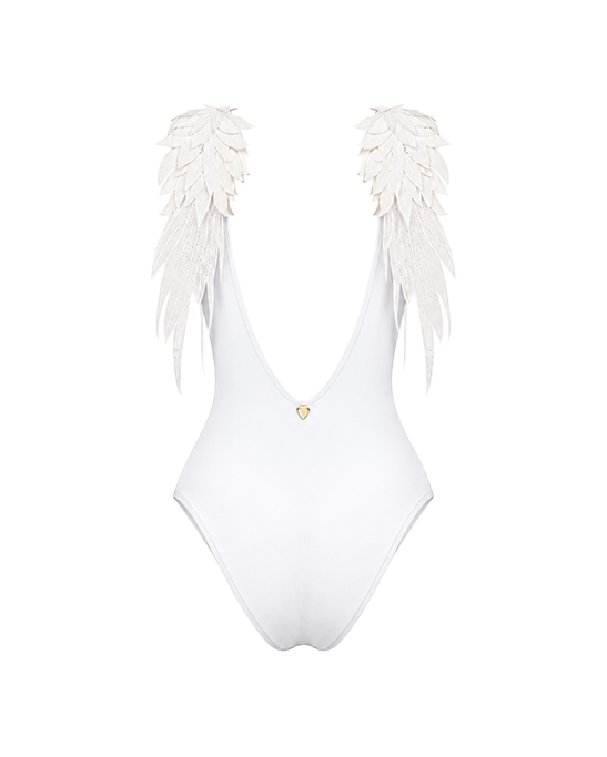 Angel White Swimsuit With White Lace Wing Details