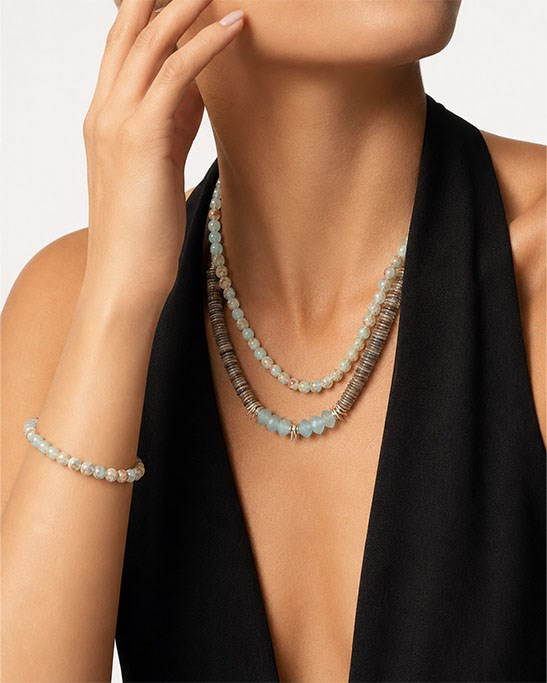 Aquamarine Varisic & Jeweled Necklace Bracelet Set